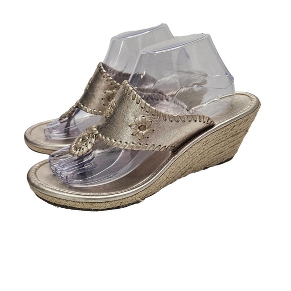Jack Rogers Marbella Mid Wedge Sandals 9.5 Gold Leather Flip Flop - Picture 1 of 10